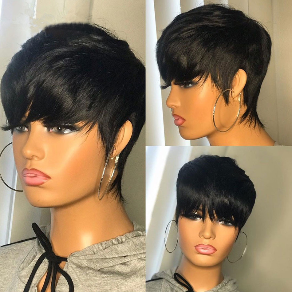 Short Pixie Cut Wig Human Hair Cheap - Короткие парики из натуральных волос, прямые,