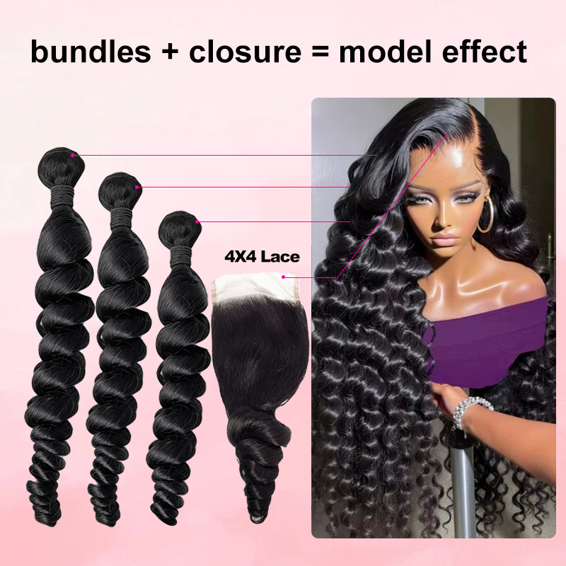Deep Wave 3 Bundles With Closure - Наборы волос Loose Wave 30-40 дюймов