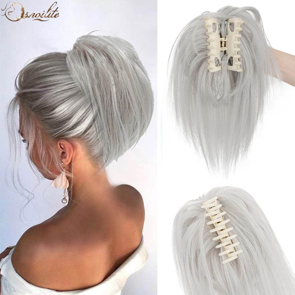 Claw Clip Messy Bun Hair Piece - Синтетический прямой зажим для когтей Snoilite,