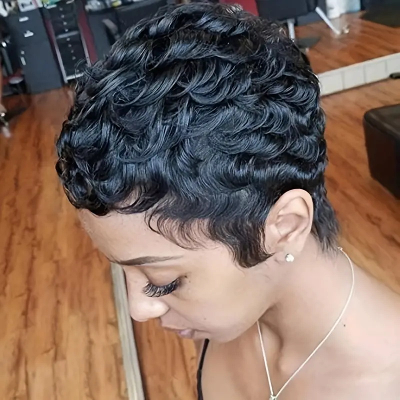 Short Pixie Cut Wig Human Hair Cheap - Короткий парик-пикси с кудрями из натуральных