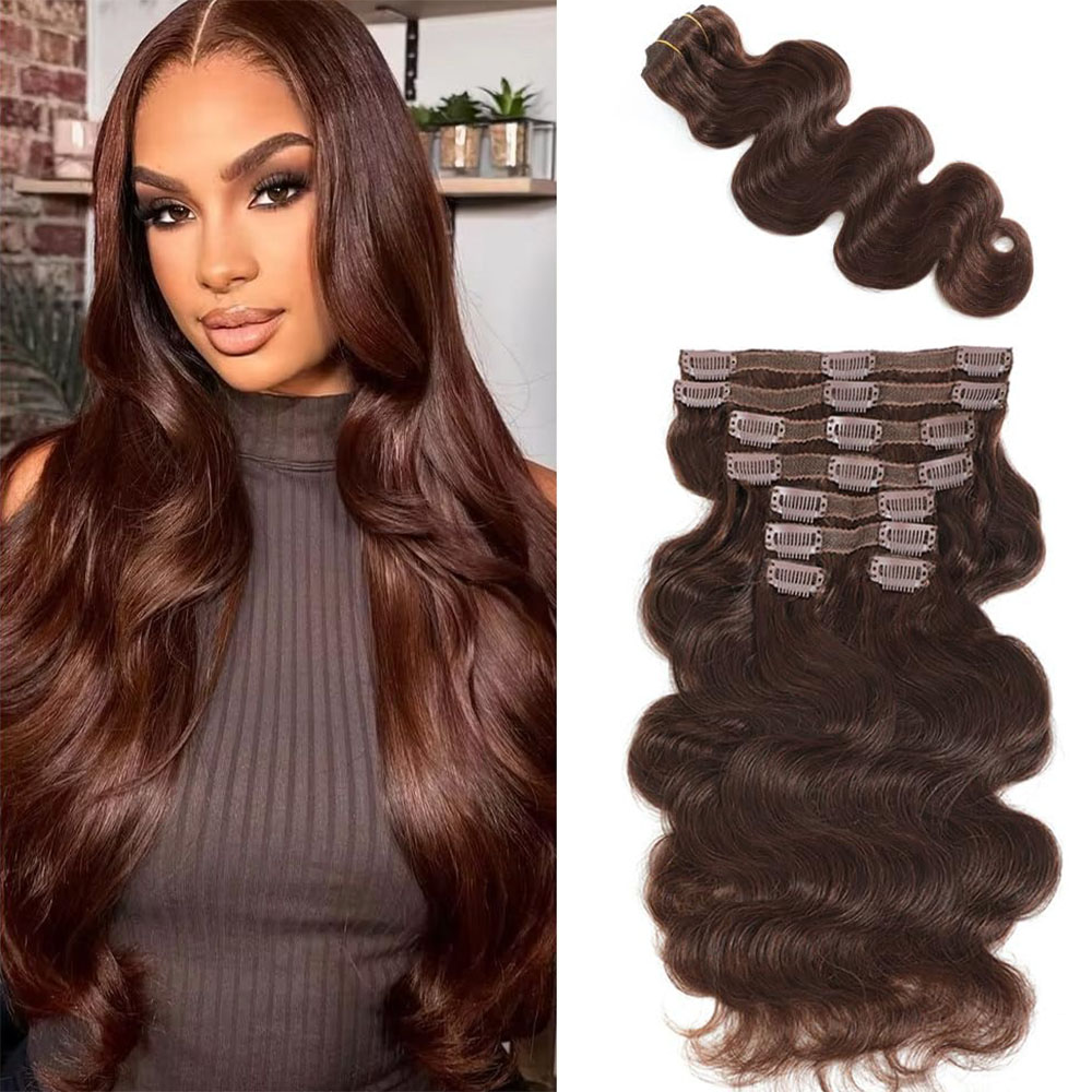 Seamless Clip In Hair Extensions Human Hair - # 4 шоколадно-коричневых заколки для наращивания