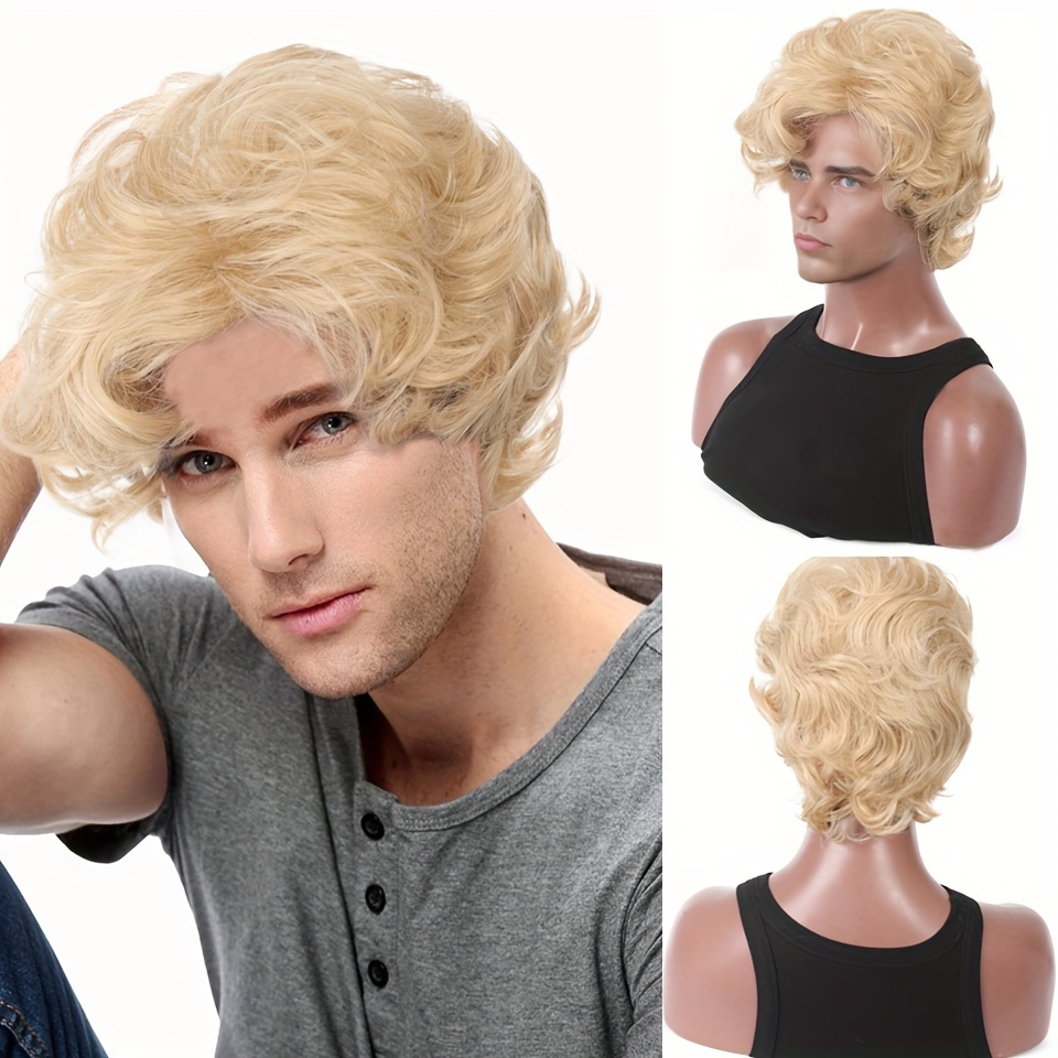 Synthetic Wigs - Мужской блондинистый парик, короткий волнистый пушистый