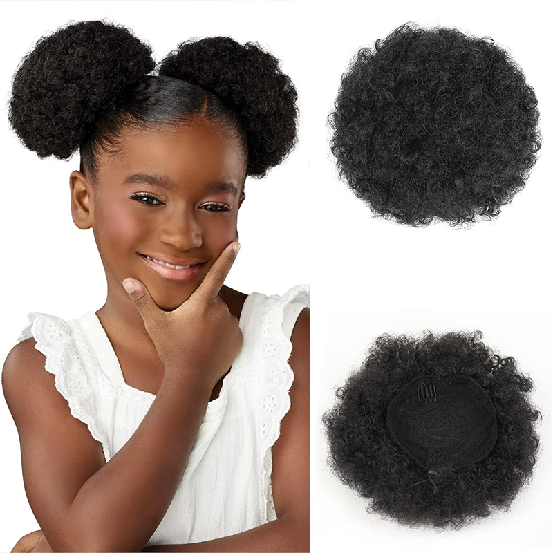 Drawstring Afro Curly Puff Ponytail - Синтетический афро-пуховик на шнурке для маленьких