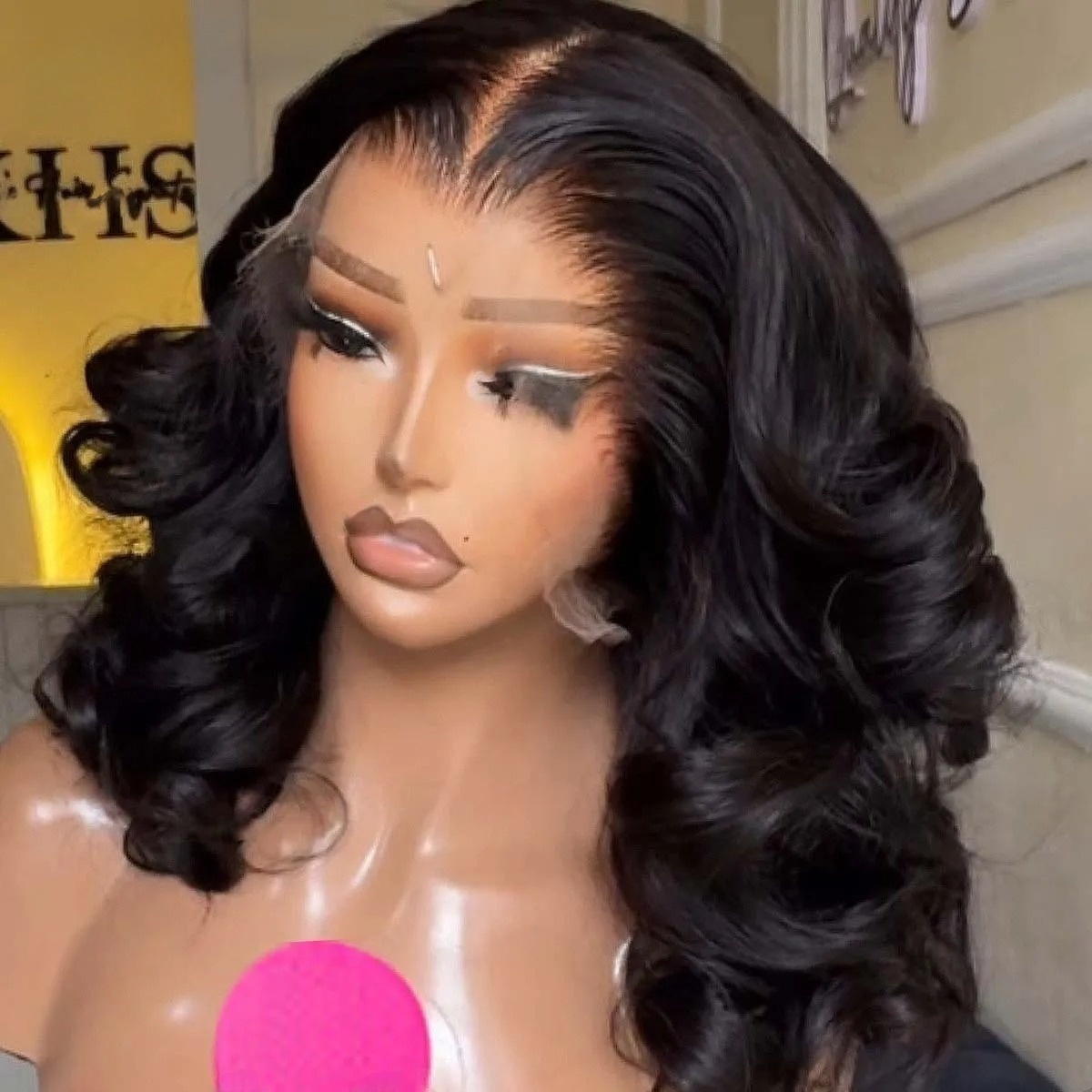 Pre Parted 13X4 Lace Front Bob Wig - Черный короткий парик-каре с волнистыми волосами,