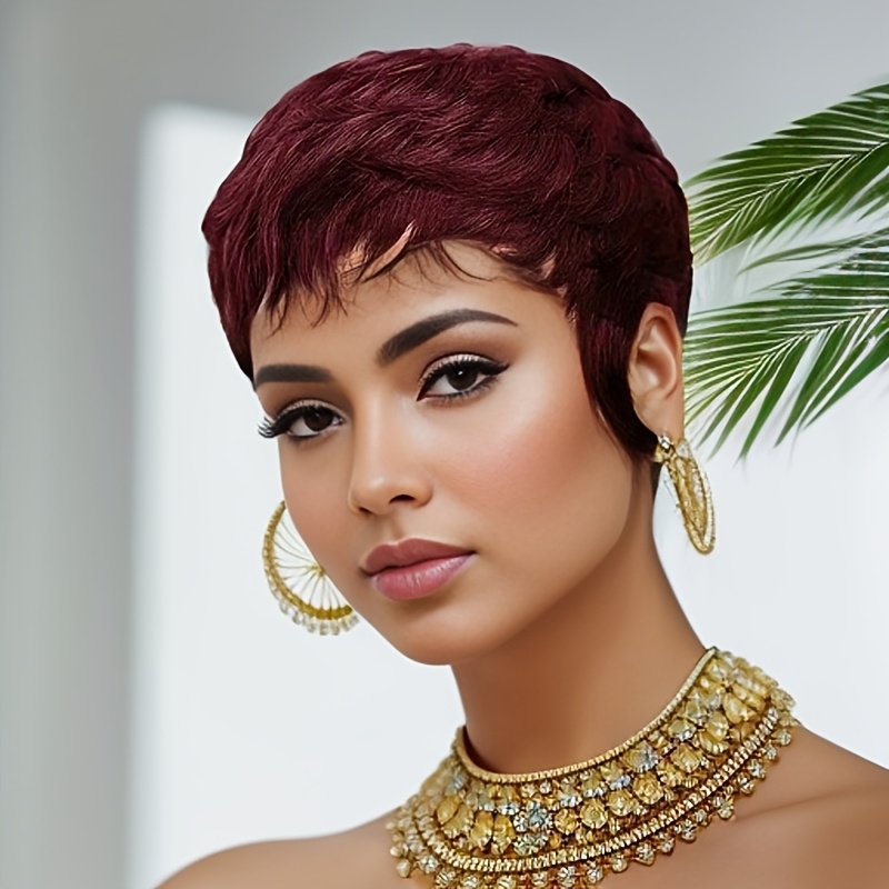Short Pixie Cut Wig Human Hair Cheap - Красный парик из натуральных волос, короткий