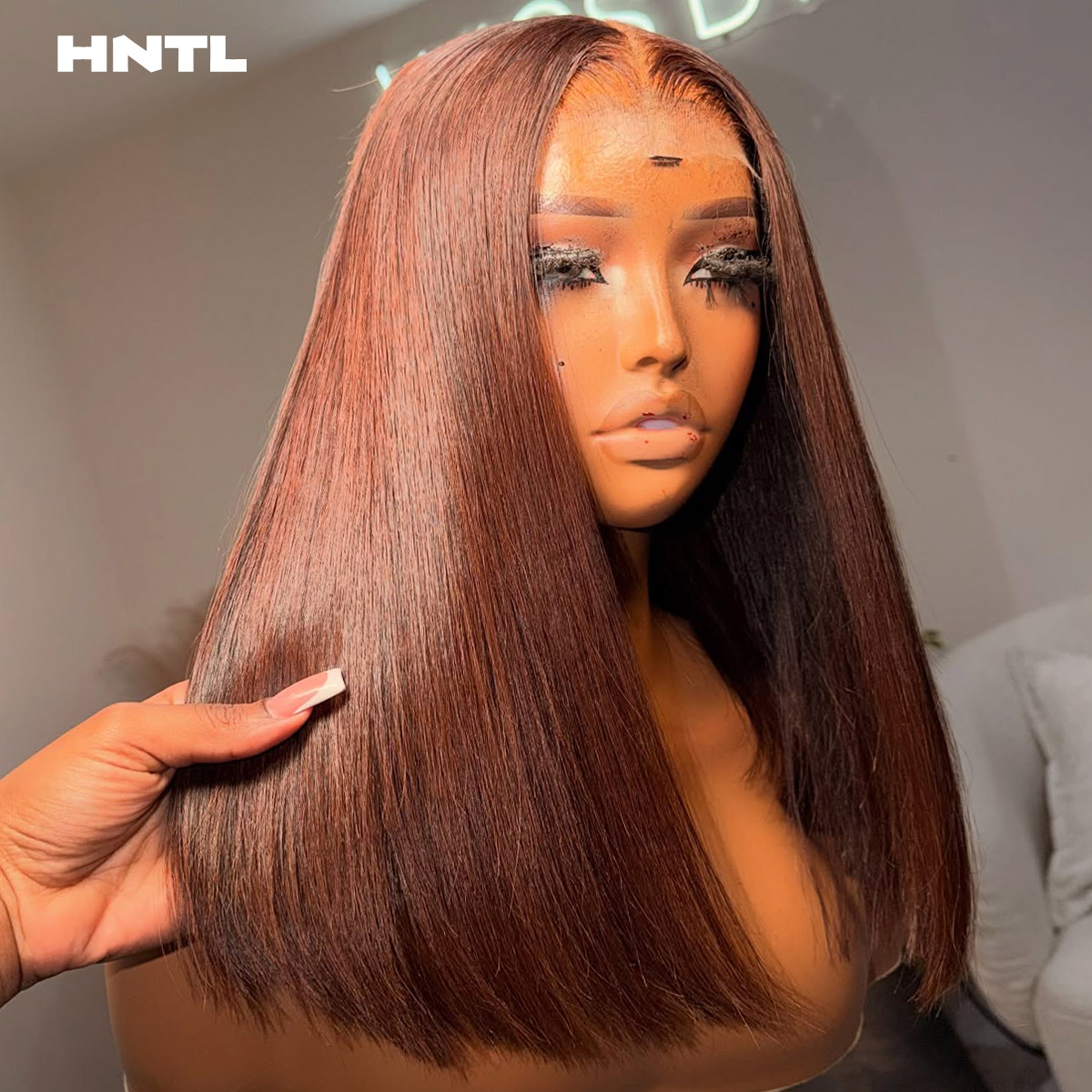 Pre Parted 13X4 Lace Front Bob Wig - Бесшовный парик-каре коричневого цвета из натуральных