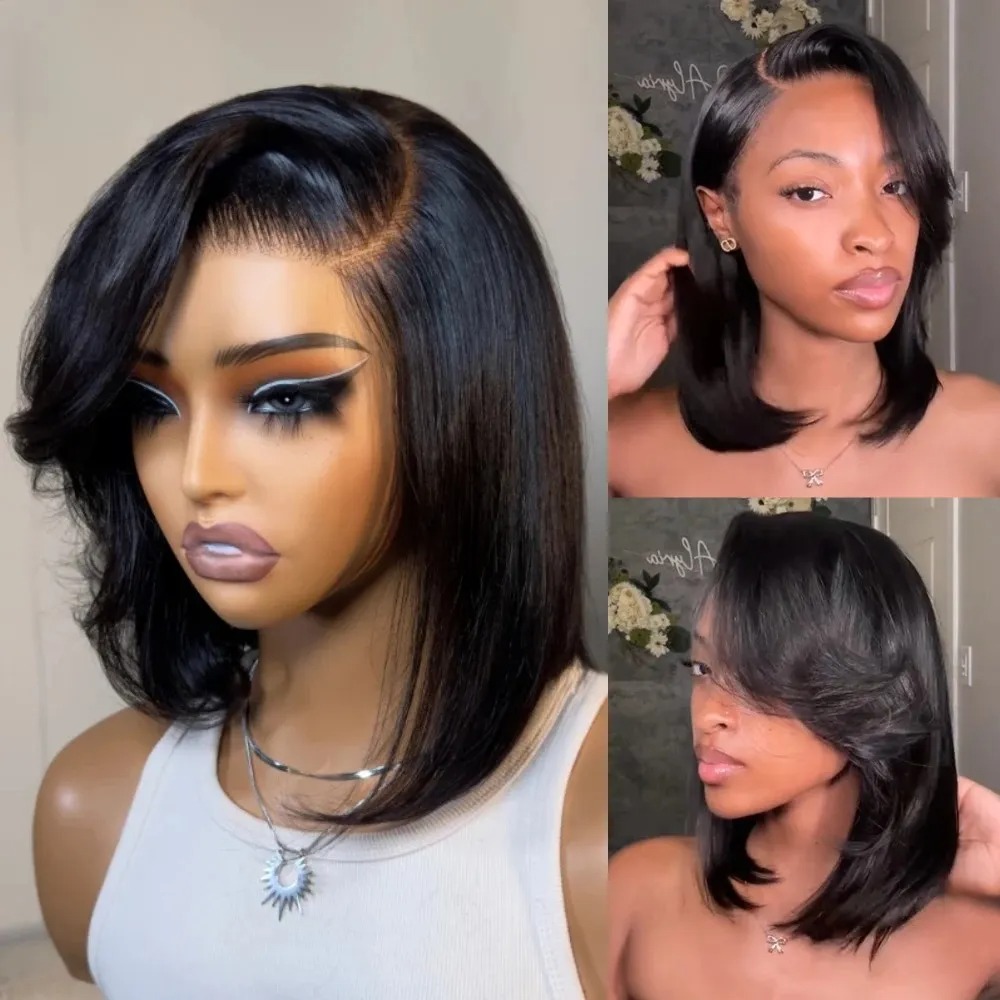 Pre Parted 13X4 Lace Front Bob Wig - Черный короткий парик-каре с прямым краем