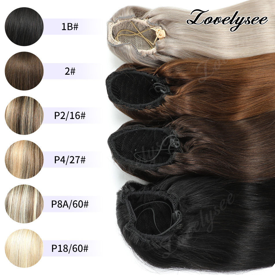 Seamless Clip In Hair Extensions Human Hair - Короткий хвост на шнурке 14-18 дюймов,