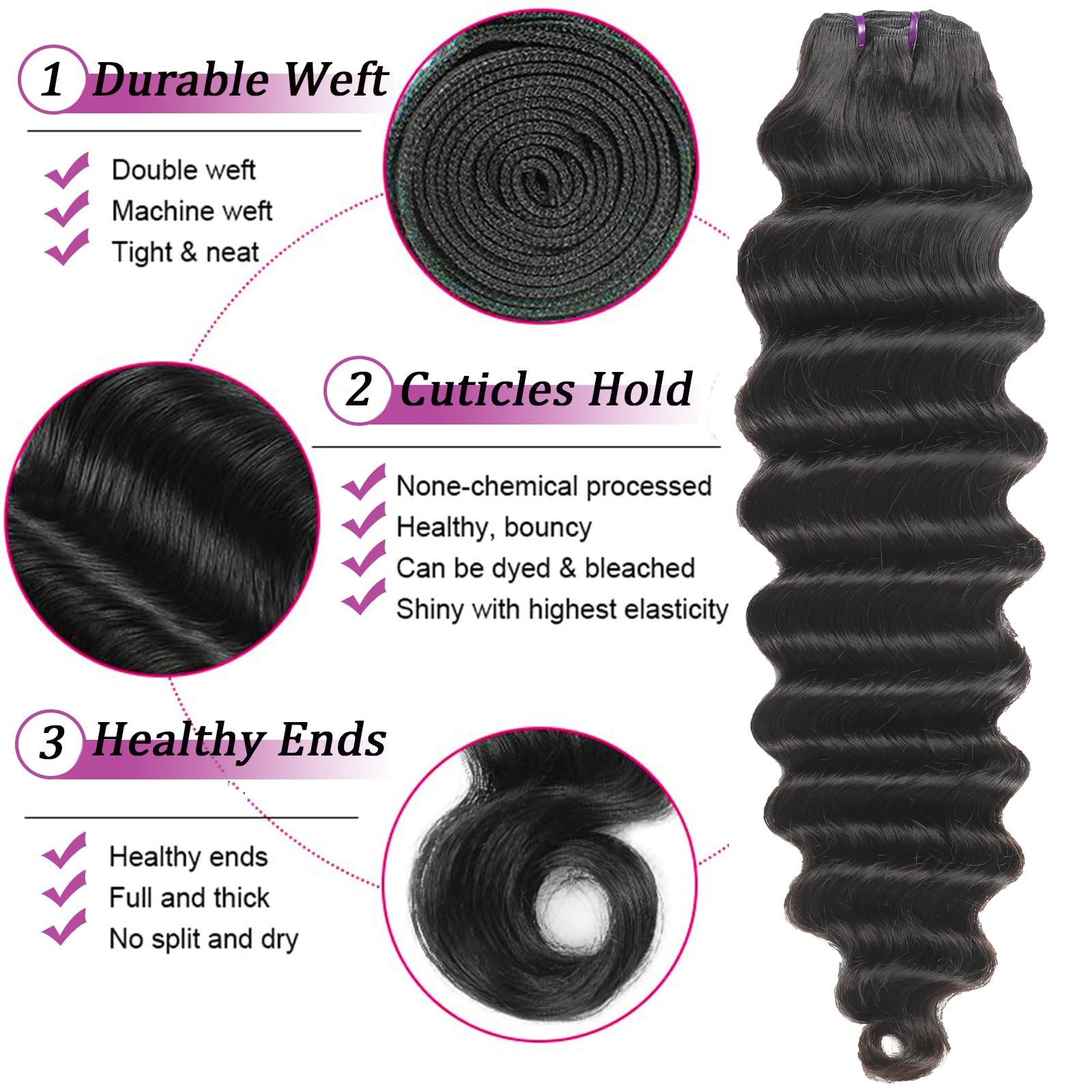 Пучки волос с глубокими волнис – обзор и цена Deep Wave 3 Bundles With Closure