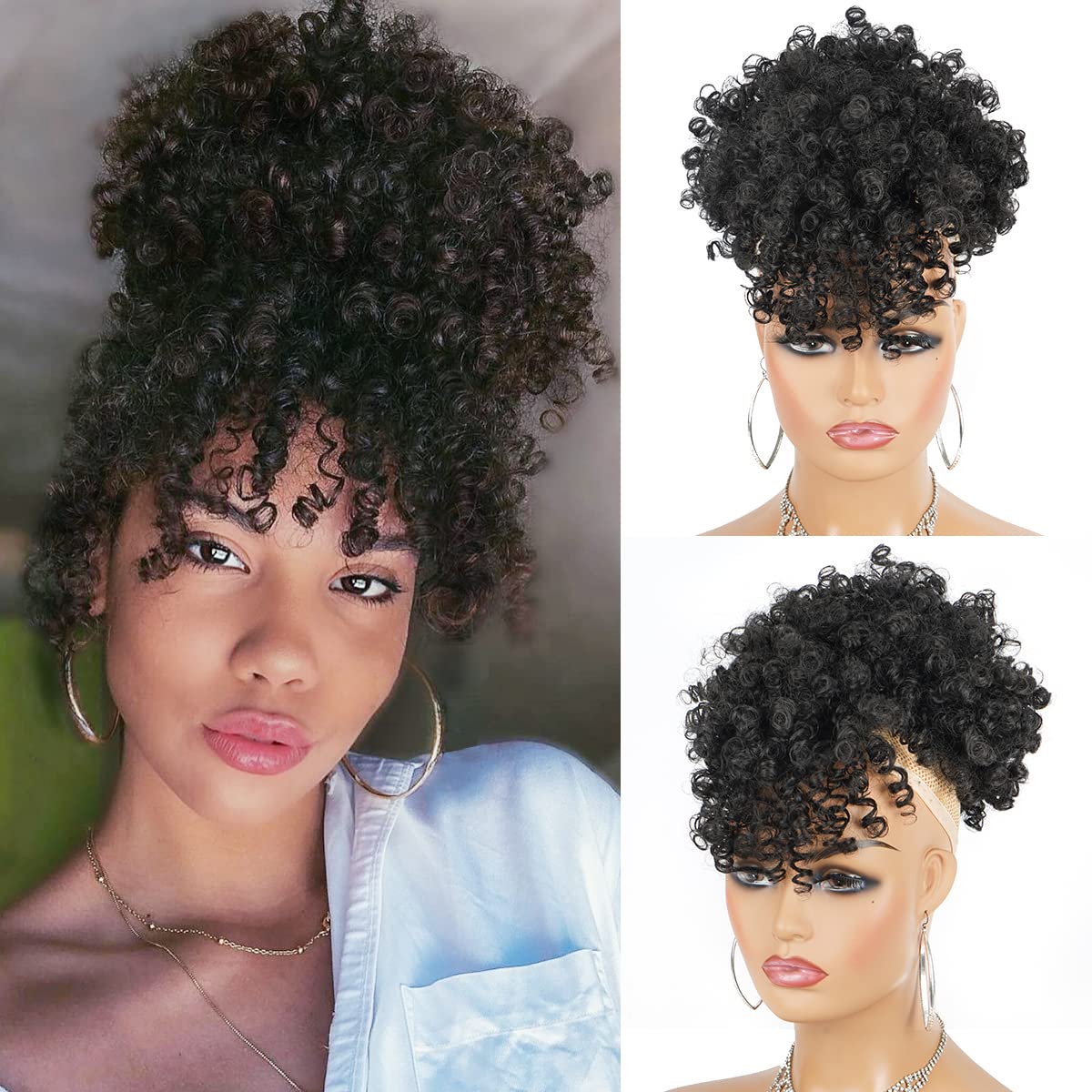 Афро-пуховка Синтетический хво – обзор и цена Drawstring Afro Curly Puff Ponytail