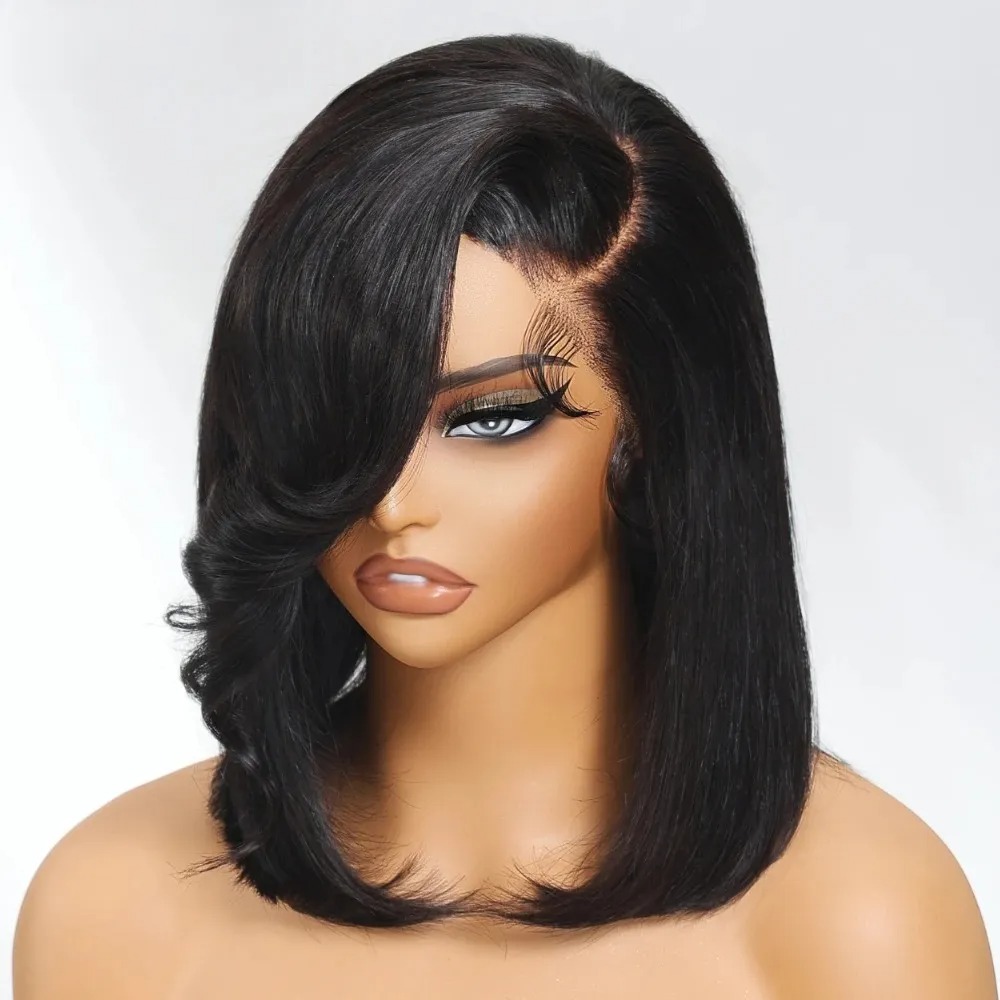 Черный короткий парик-каре с п – обзор и цена Pre Parted 13X4 Lace Front Bob Wig