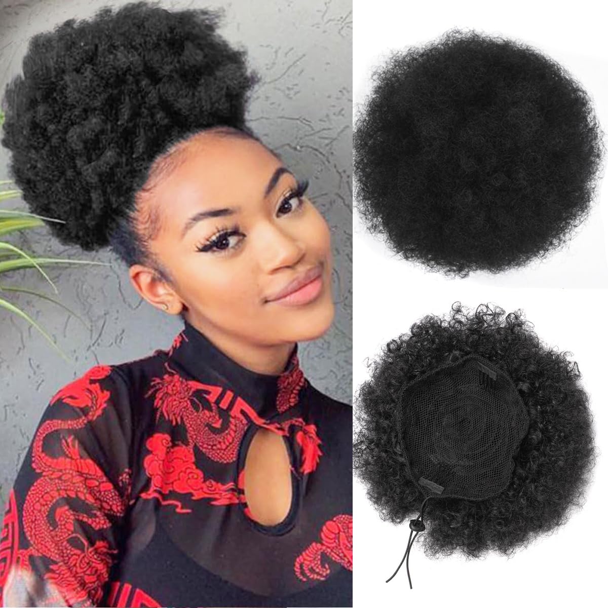 Афро-пушистый хвост на шнурке  – обзор и цена Drawstring Afro Curly Puff Ponytail