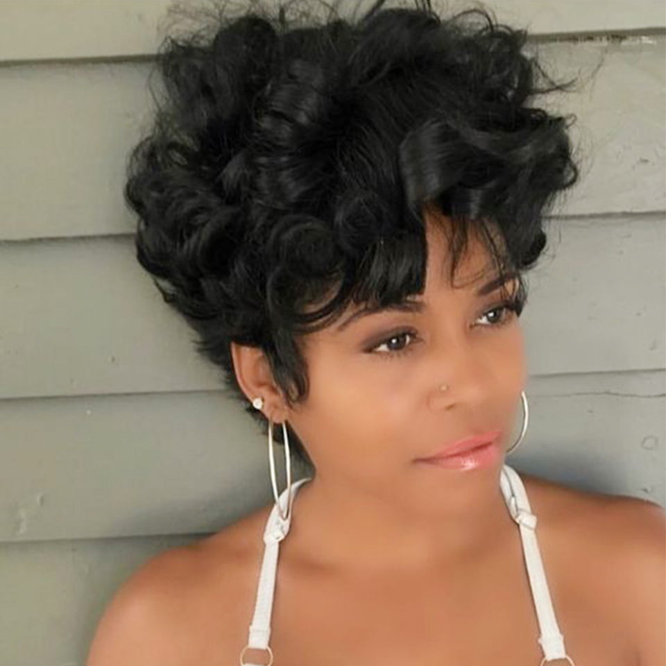 Надувной парик из натуральных  – обзор и цена Short Pixie Cut Wig Human Hair Cheap